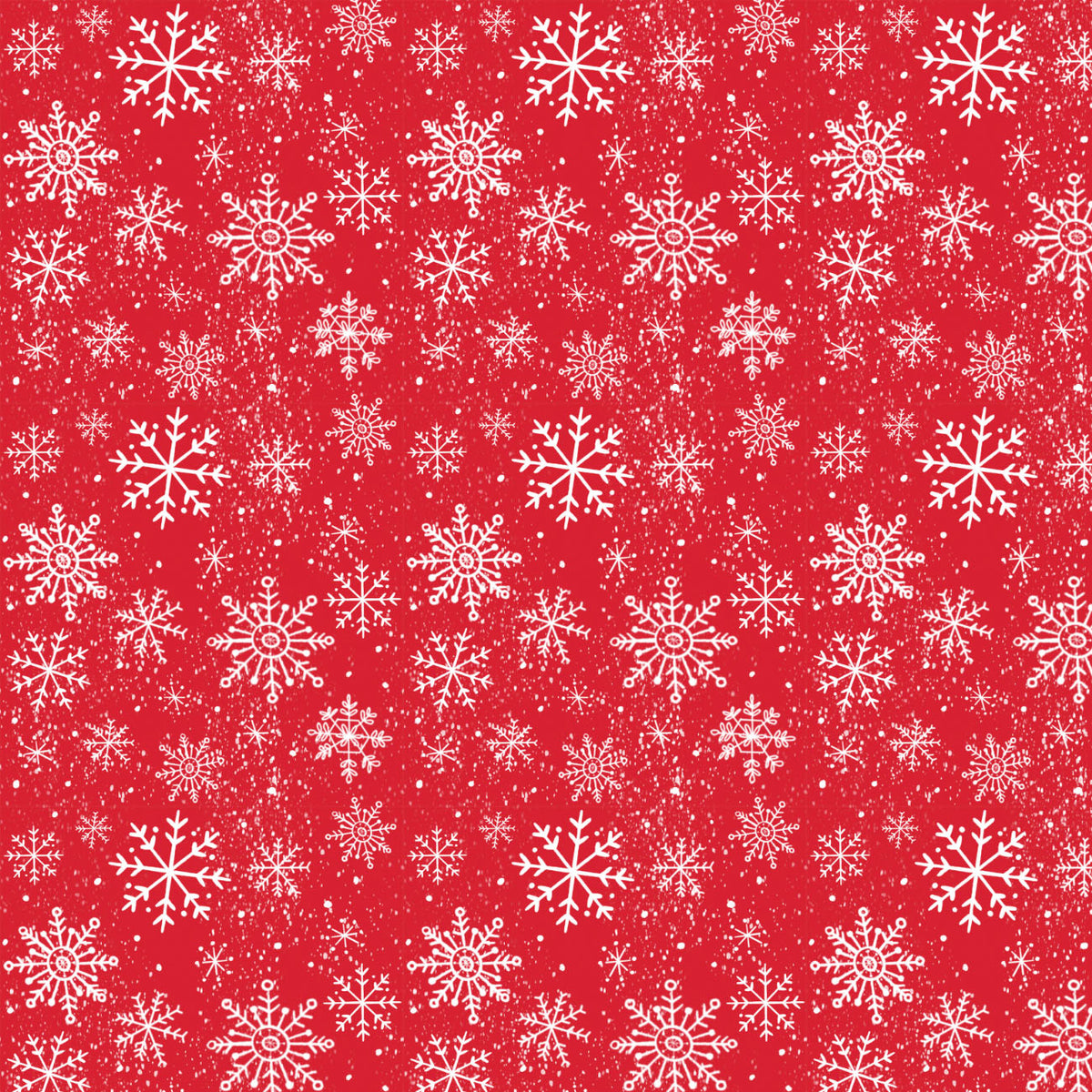 White snowflakes scattered on bright red background