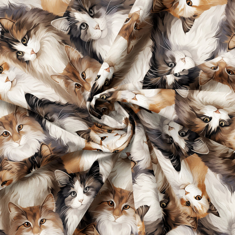 Draped close-up of Paw & Whisker Fluffy Cats quilting cotton print.
