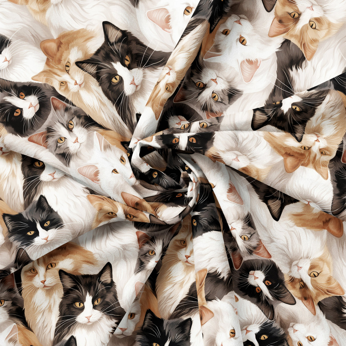 Draped close-up of Paw & Whisker Cats Toss quilting cotton print.