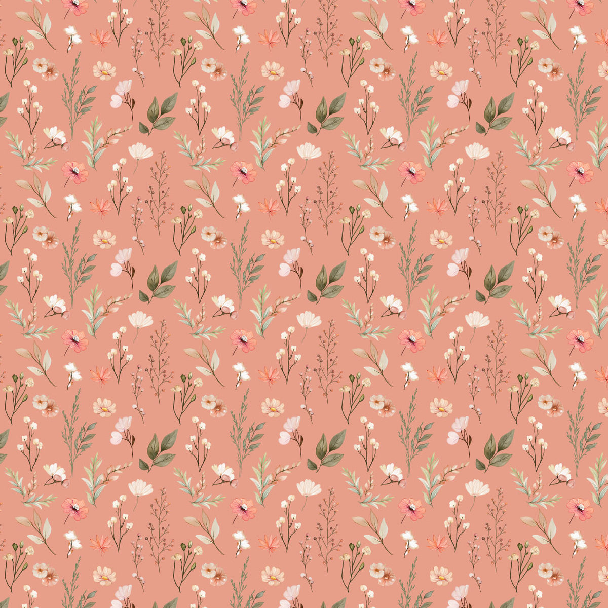 Wildflower Sprigs Coral quilting cotton print
