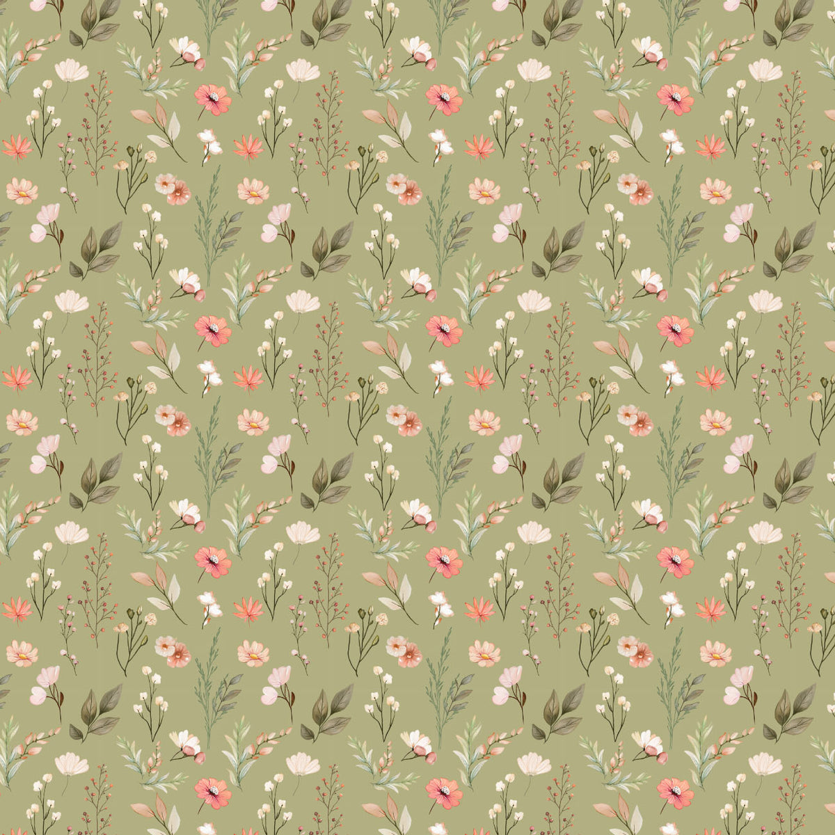 Wildflower Sprigs Olive quilting cotton print