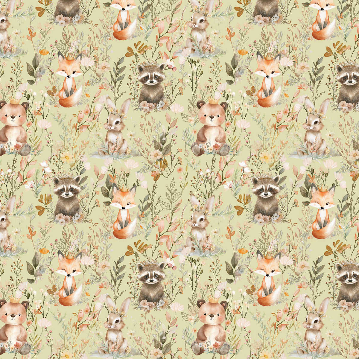 Woodland Friends Scenic Sage quilting cotton print