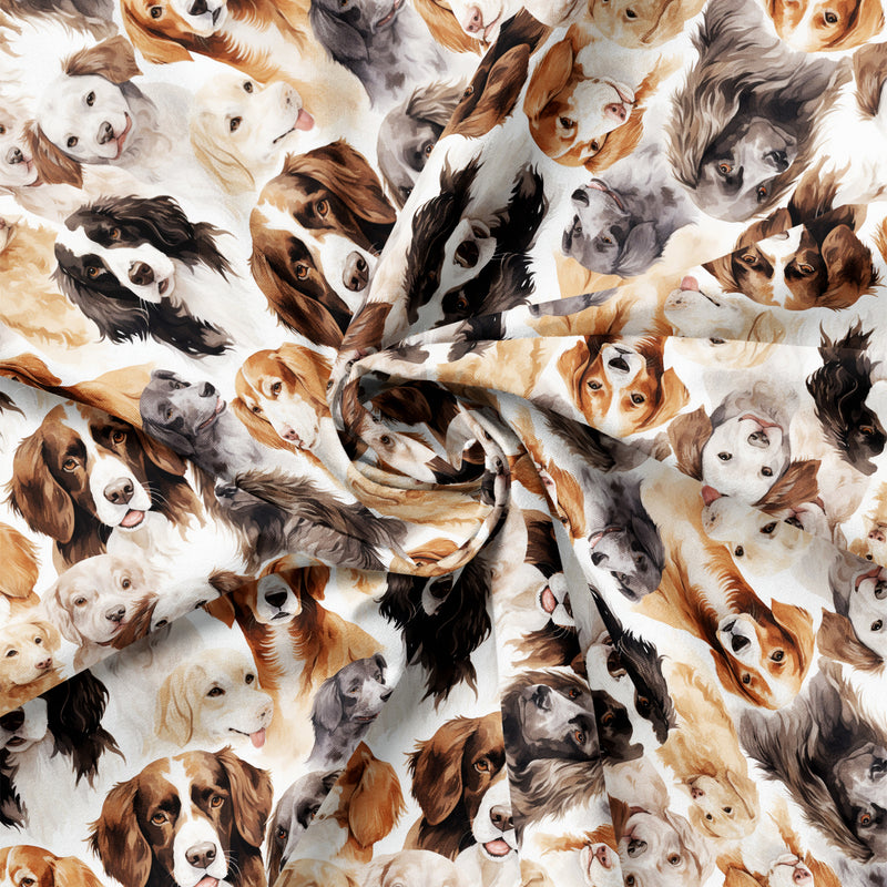 Draped close-up of Paw & Whisker Dog Portraits quilting cotton print.