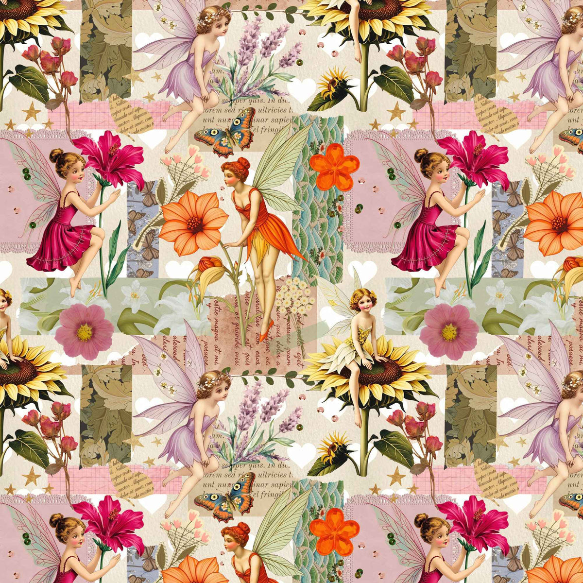 Fairy Garden Collage PUL Fabric | Waterproof and Durable