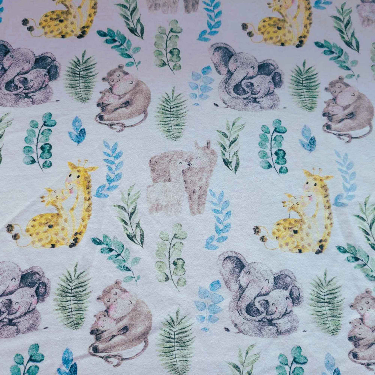 FLANNEL Mother and Baby Animals, Nursery, White FLANNEL