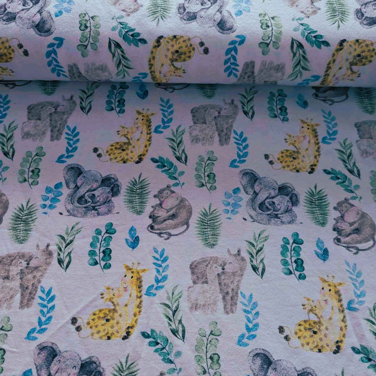 FLANNEL Mother and Baby Animals, Nursery, White FLANNEL