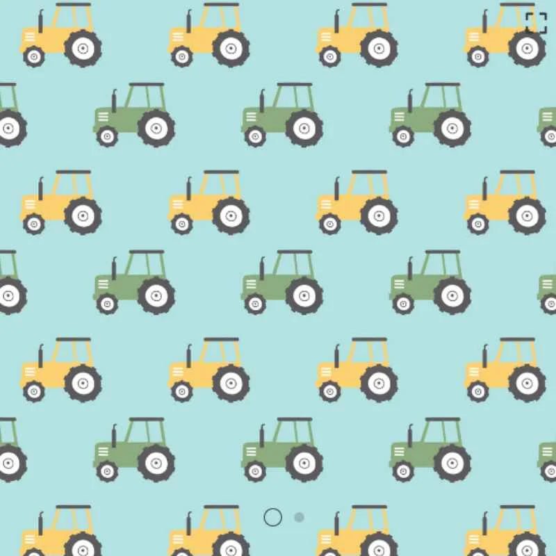 Green and Yellow Tractors on Aqua FLANNEL