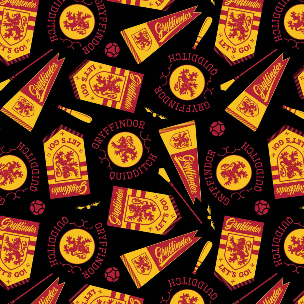 Harry Potter Gryffindor Quidditch Banners Fabric – Black Multi | House Champions