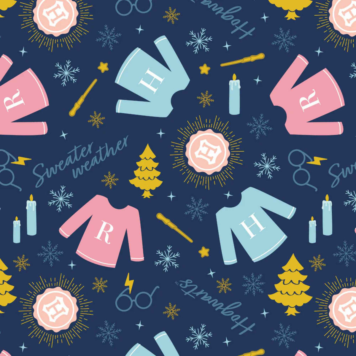 Harry Potter Mystical Winter Wonder Sweater Weather Navy – 100% Cotton Quilting Fabric