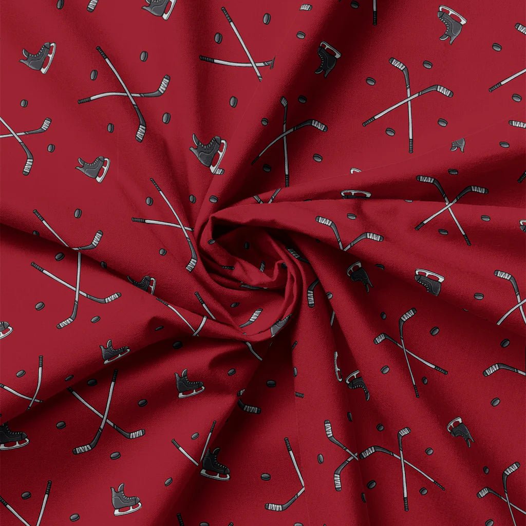 Hockey Anthem Cotton Fabric – Crimson | North of Ordinary | Quilting Cotton