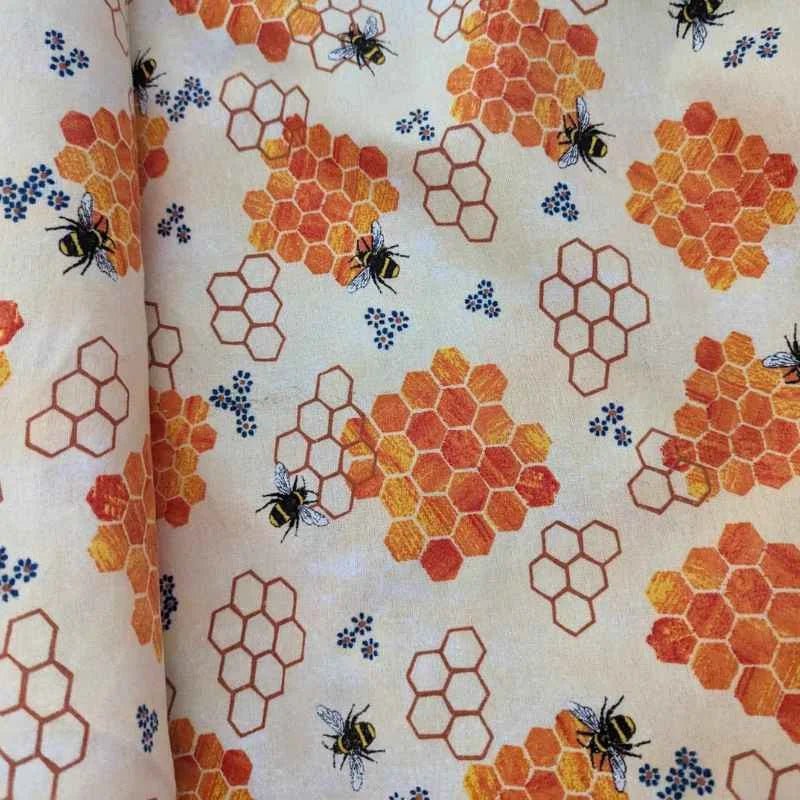 Honeycomb and Bees FLANNEL on Cream