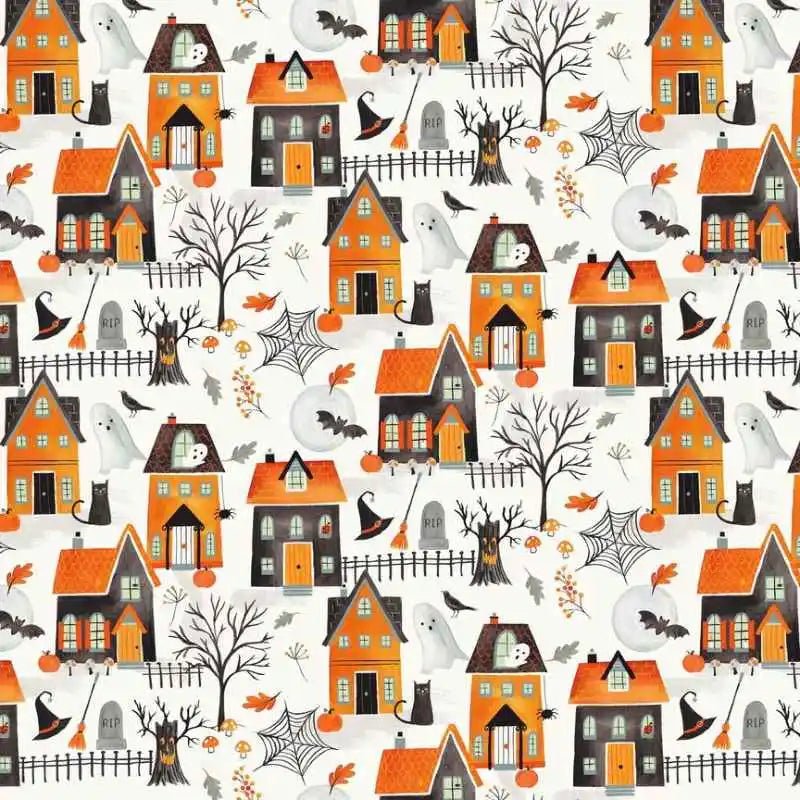 Houses Outdoor Halloween, Quilting Cotton