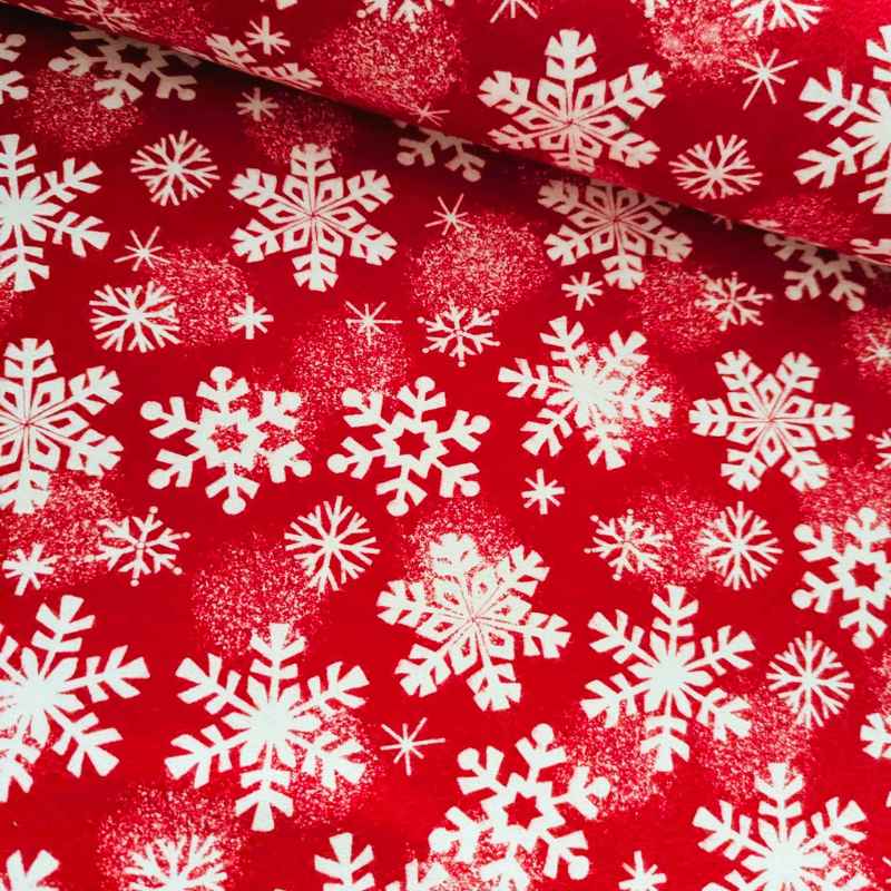 Large White Snowflakes FLANNEL on Red