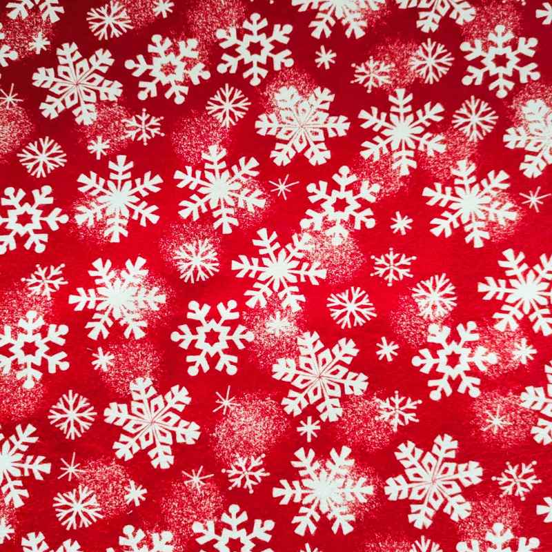 Large White Snowflakes FLANNEL on Red