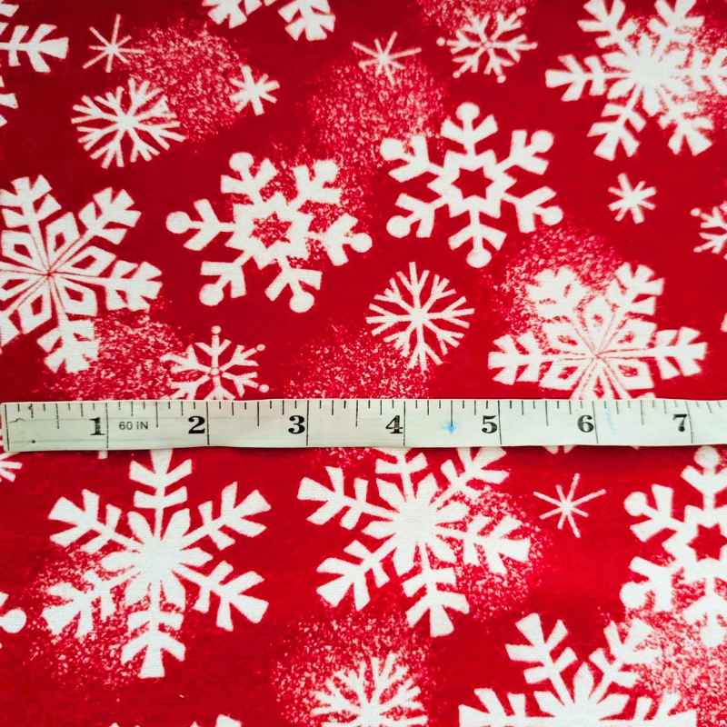 Large White Snowflakes FLANNEL on Red