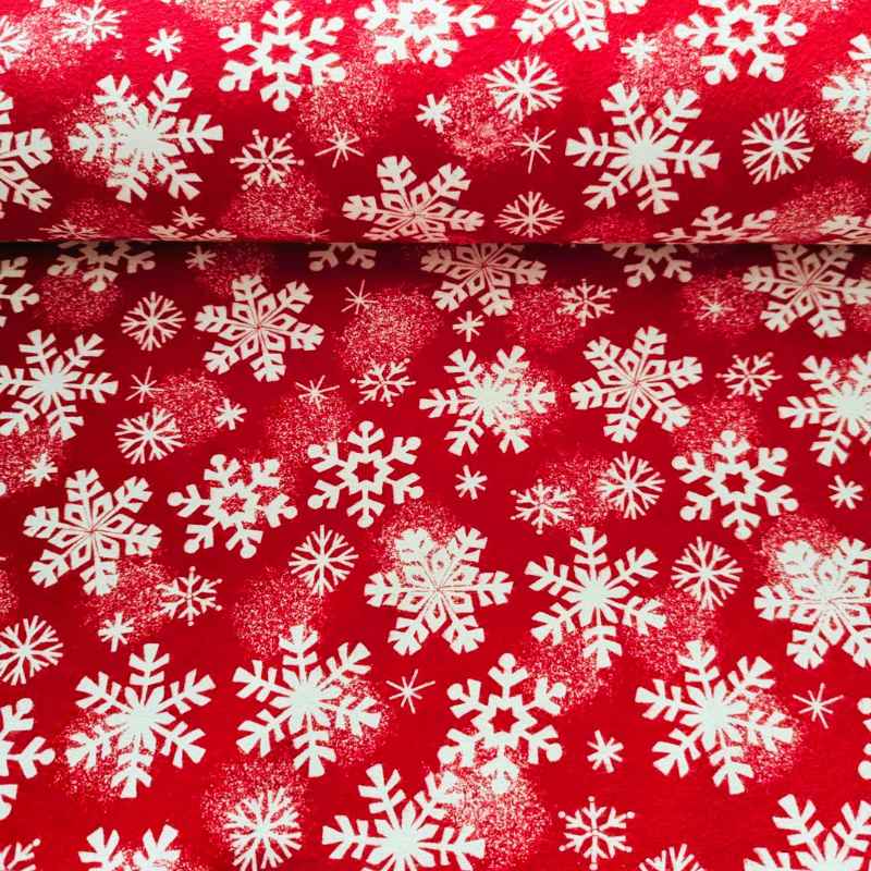 Large White Snowflakes FLANNEL on Red