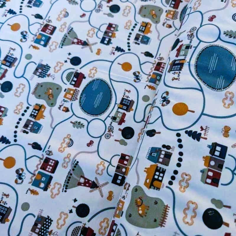 Map Print Jersey Knit Fabric - GOTS - certified and Oeko - Tex 100