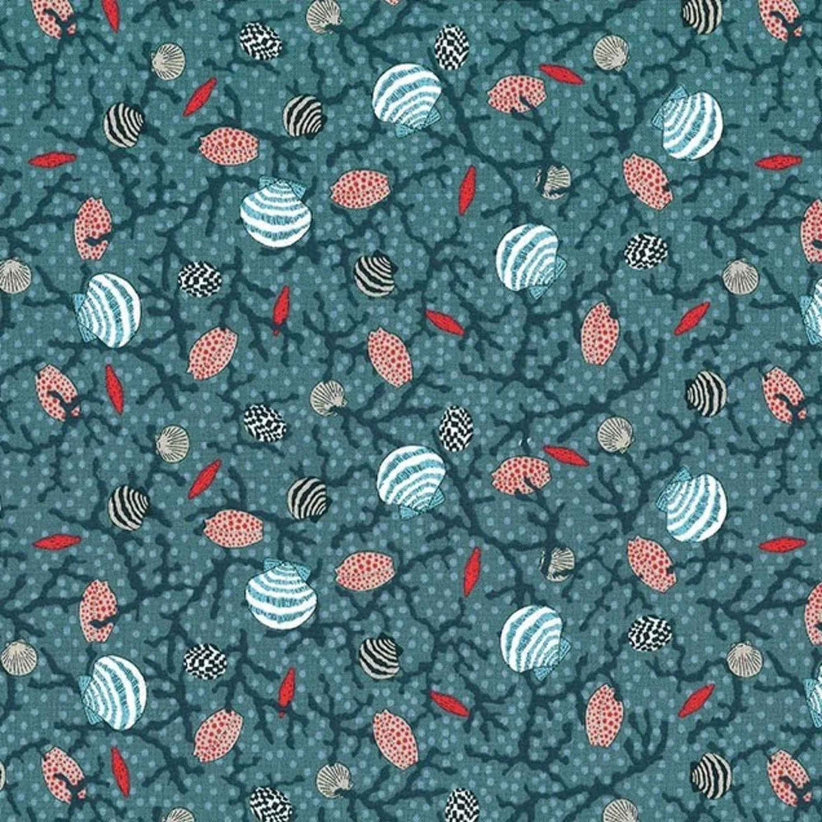 Michael Miller DC8480 Seashells & Coral Teal Cotton Fabric