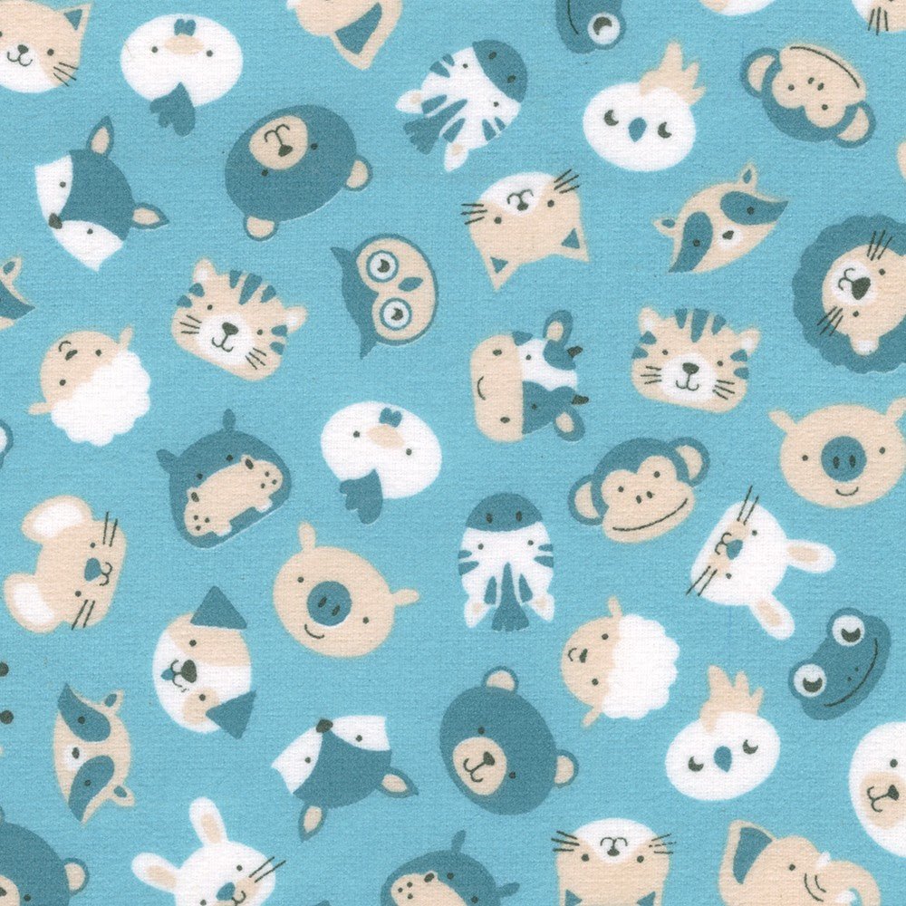 Miniature animal heads on blue, SRKF - 22728 - 279 RAIN FLANNEL