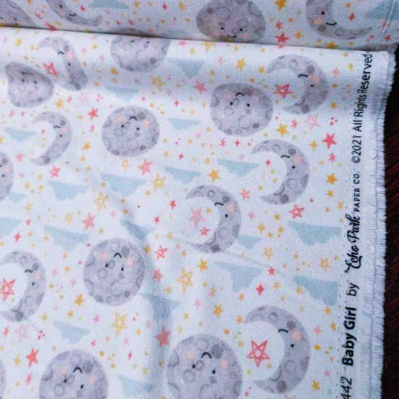 Moon and Stars, Nursery FLANNEL, Baby Girl by Echo Park