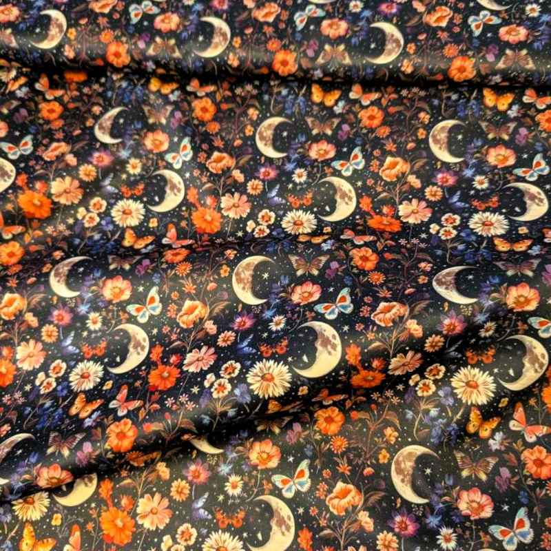 Moon Florals Night Garden, PUL Laminated Waterproof