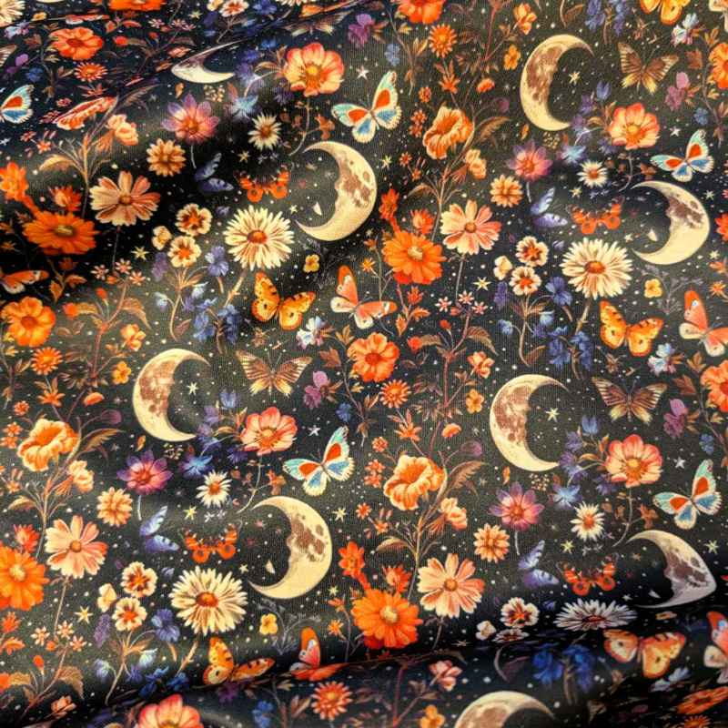 Moon Florals Night Garden, PUL Laminated Waterproof