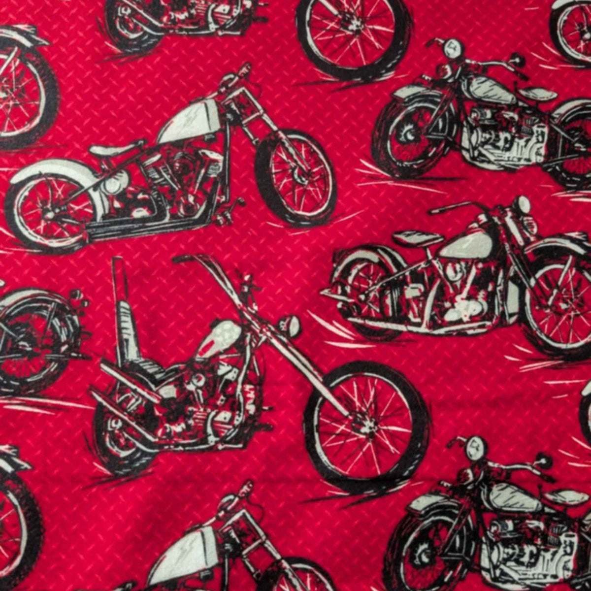 Motorcycle Cotton Flannel Fabric – Red Biker Print, Brushed Soft, OEKO - TEX Certified