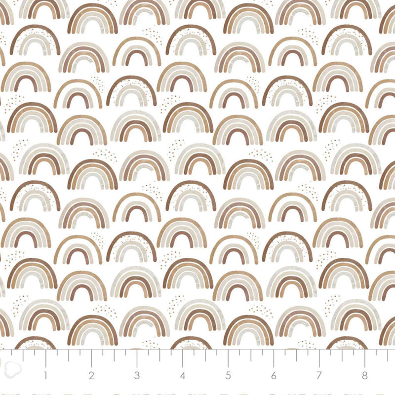 Neutral Rainbows White Cotton Flannel – Boho Rainbow Print