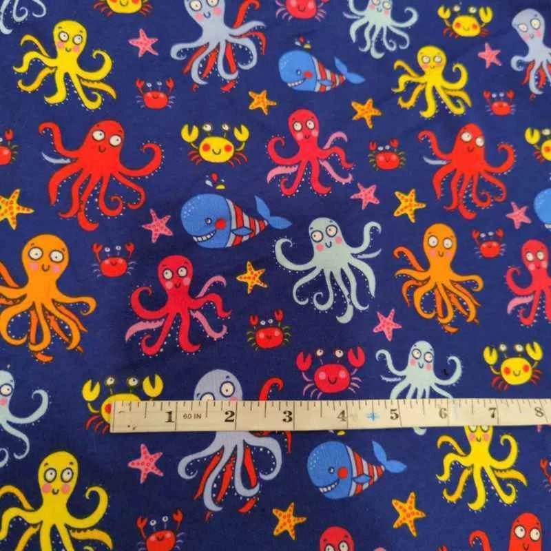 Octopus on Navy, Interlock Knit, Oeko-Tex Standard