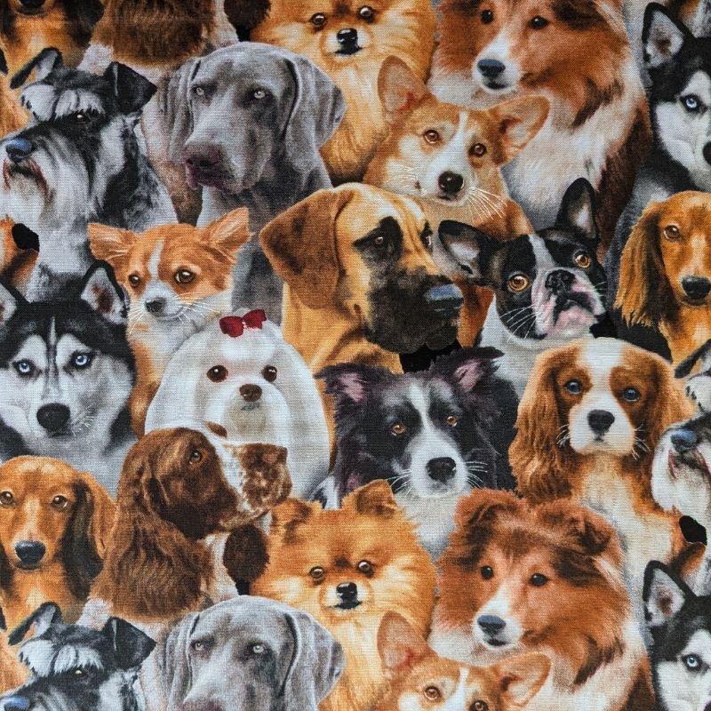 Packed Dogs Faces 100% Cotton Fabric