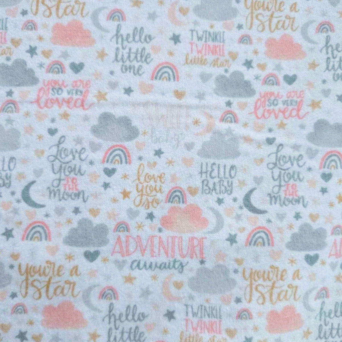 Pastel Baby Words Cotton Flannel – Rainbows, Stars & Quotes – Soft Brushed Nursery