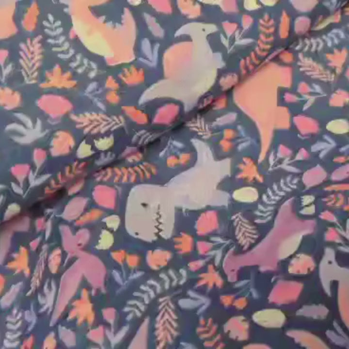 Dinosaur and floral FLANNEL, Cuto-Sauro - Fabric Design Treasures