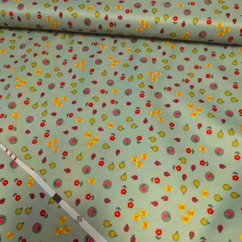 PUL Laminated Waterproof, Bees, Ladybugs on Pickle Green