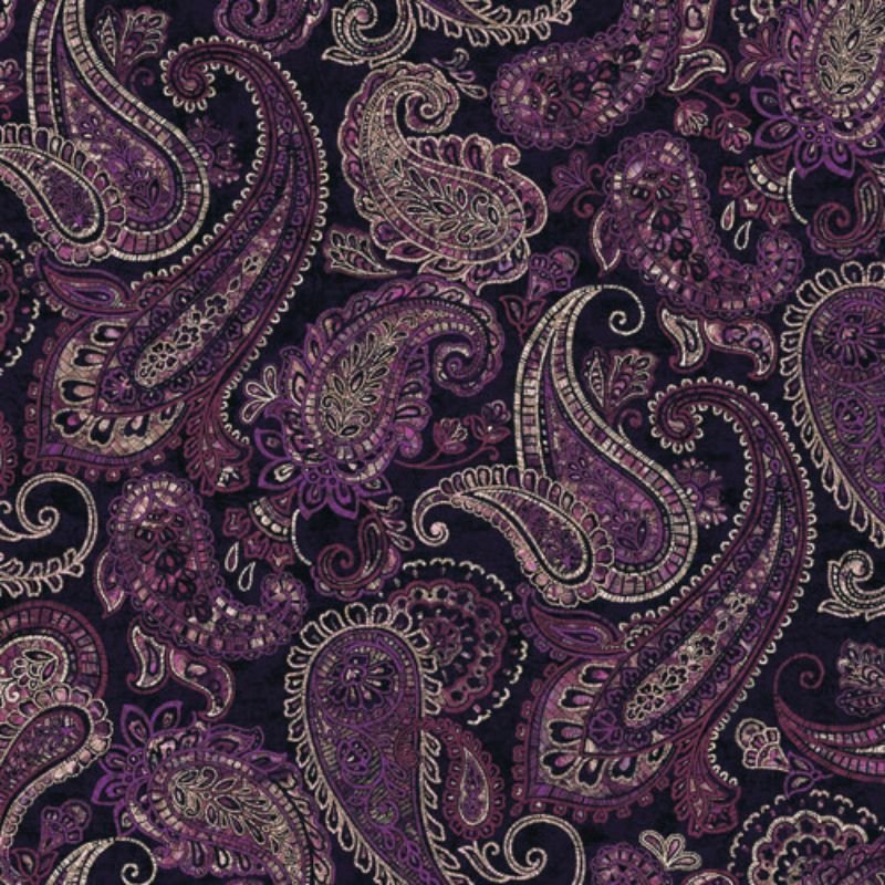 Purple Large Embroidery Paisley, Henry Glass, 3306W - 55