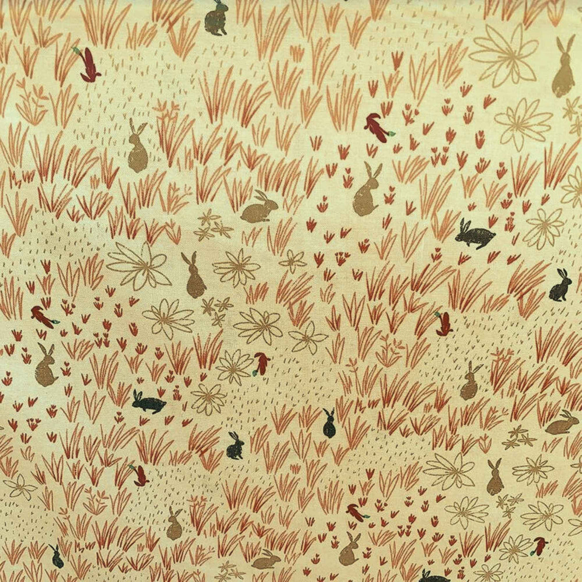 Rabbits in the Meadow Cotton Fabric