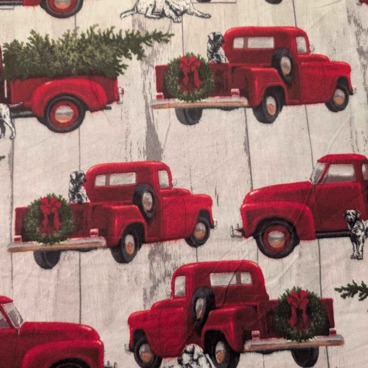 Red Truck & Dog Cotton Flannel – Christmas Trees & Wreaths