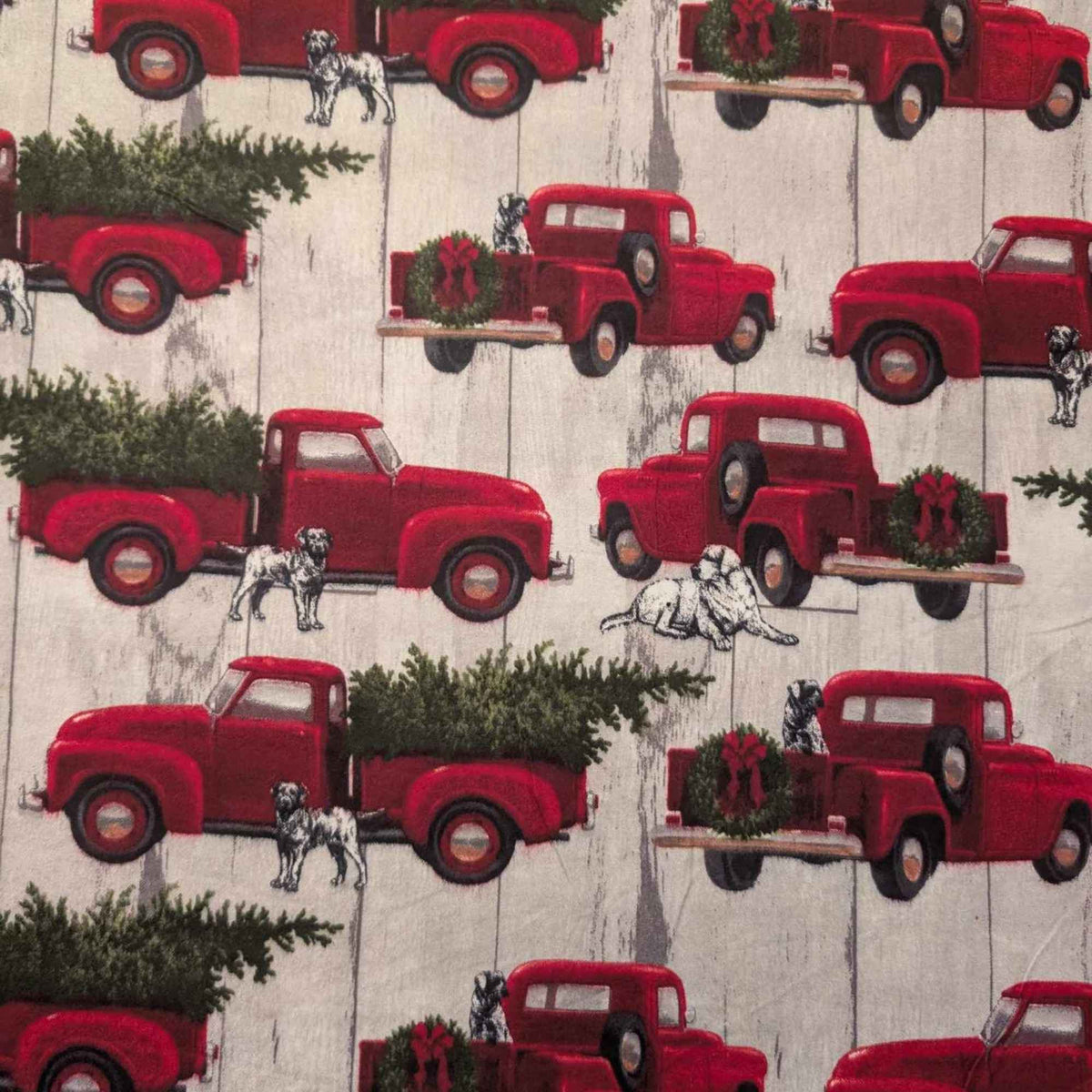 Red Truck & Dog Cotton Flannel – Christmas Trees & Wreaths