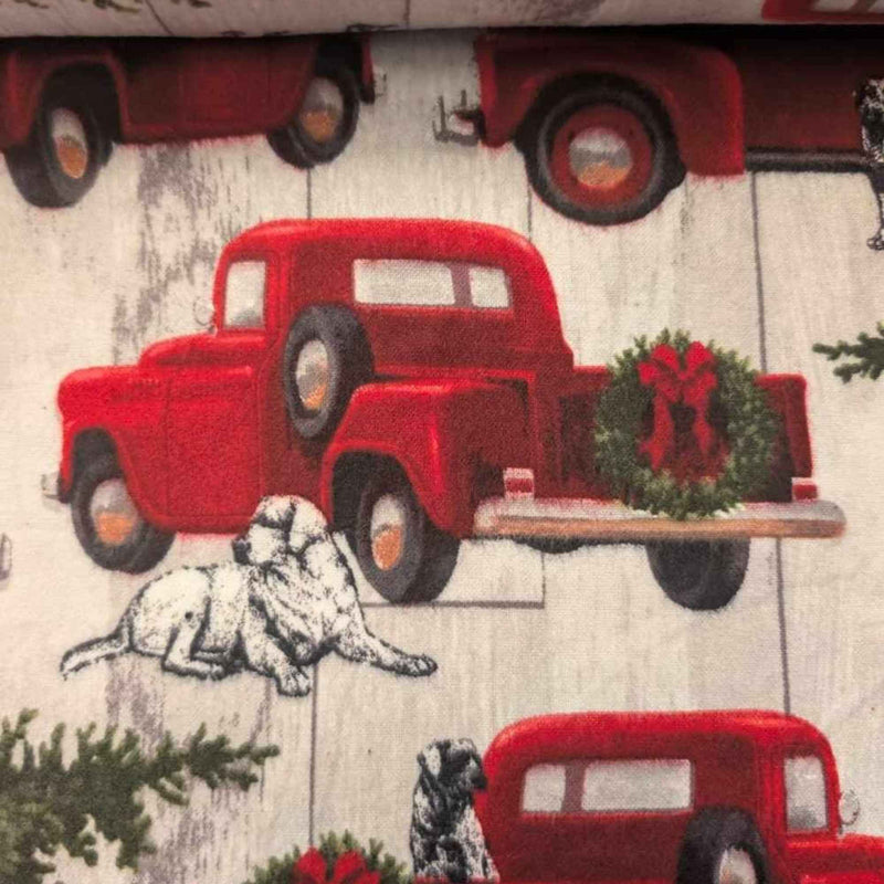 Red Truck & Dog Cotton Flannel – Christmas Trees & Wreaths
