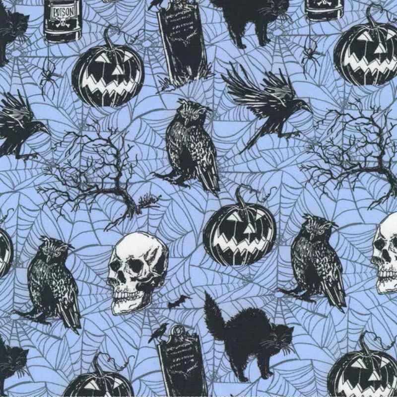 Robert Kaufman Blue Haunted Halloween Fabric, Quilting Cotton