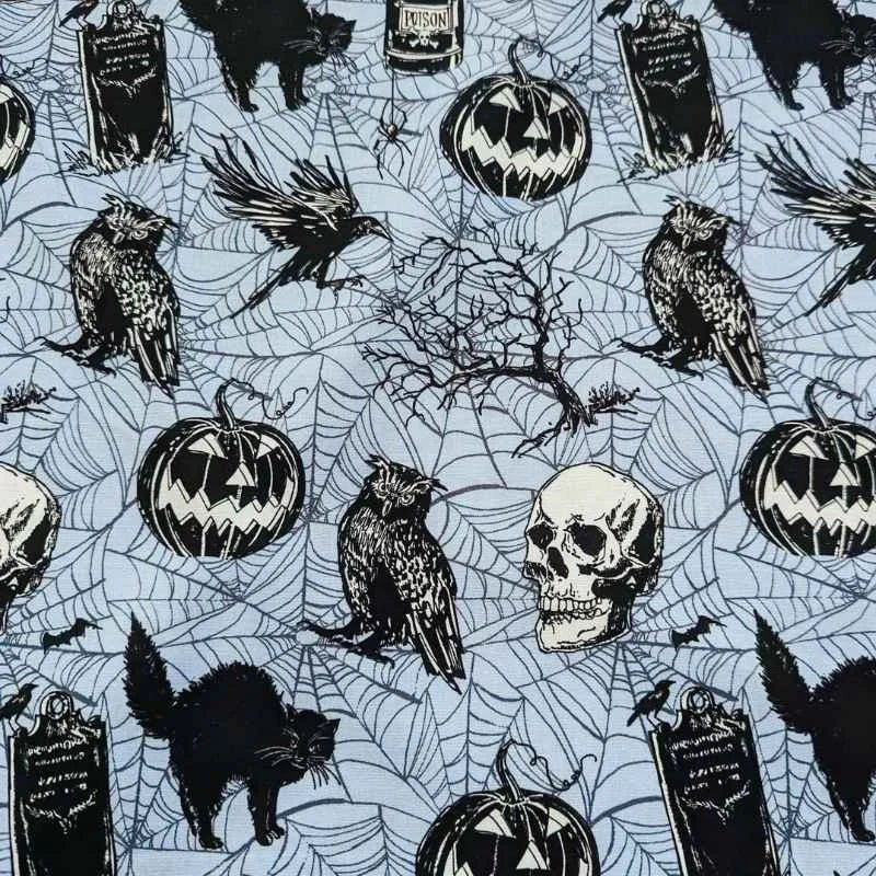 Robert Kaufman Blue Haunted Halloween Fabric, Quilting Cotton