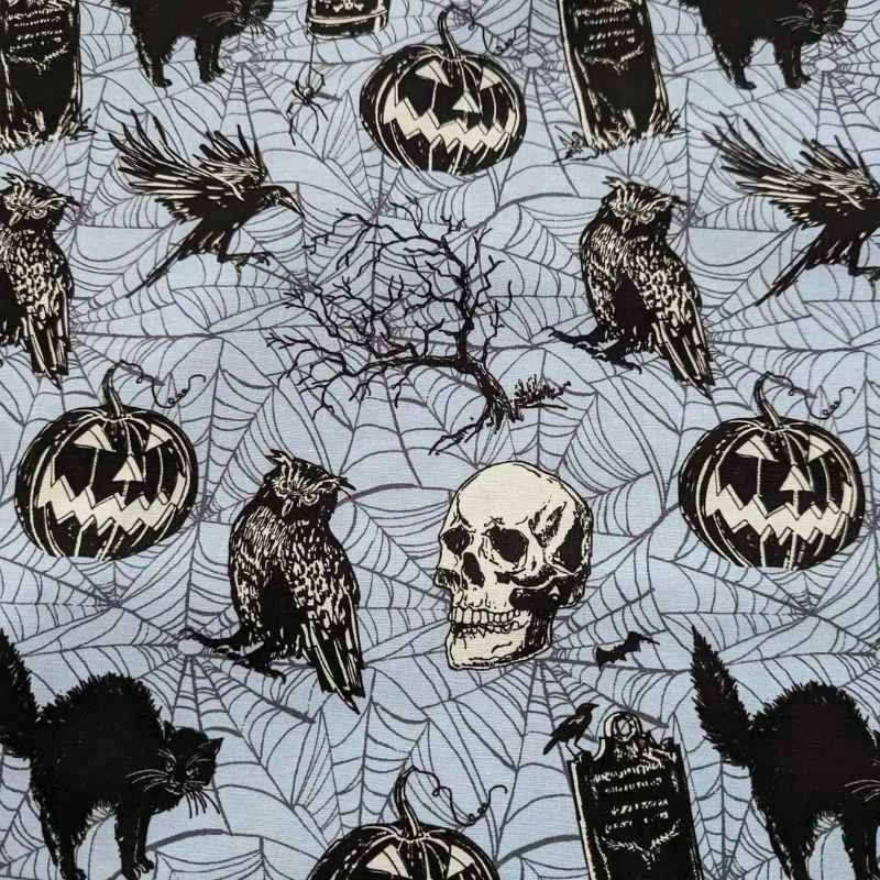 Robert Kaufman Blue Haunted Halloween Fabric, Quilting Cotton