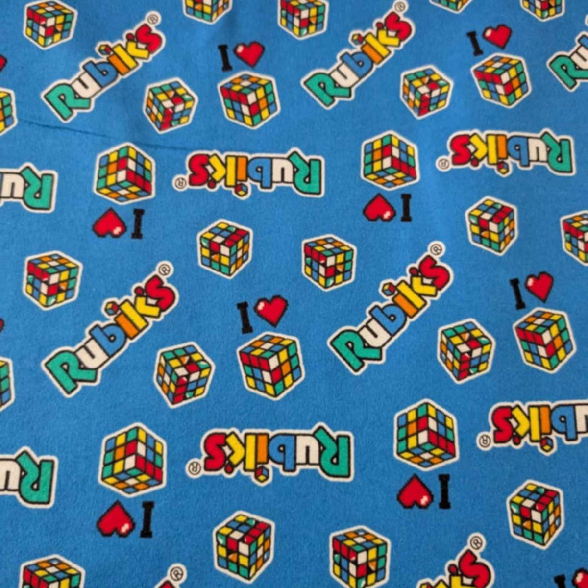 Rubik’s Cube Cotton Flannel Fabric – Blue | Licensed | Retro Gamer