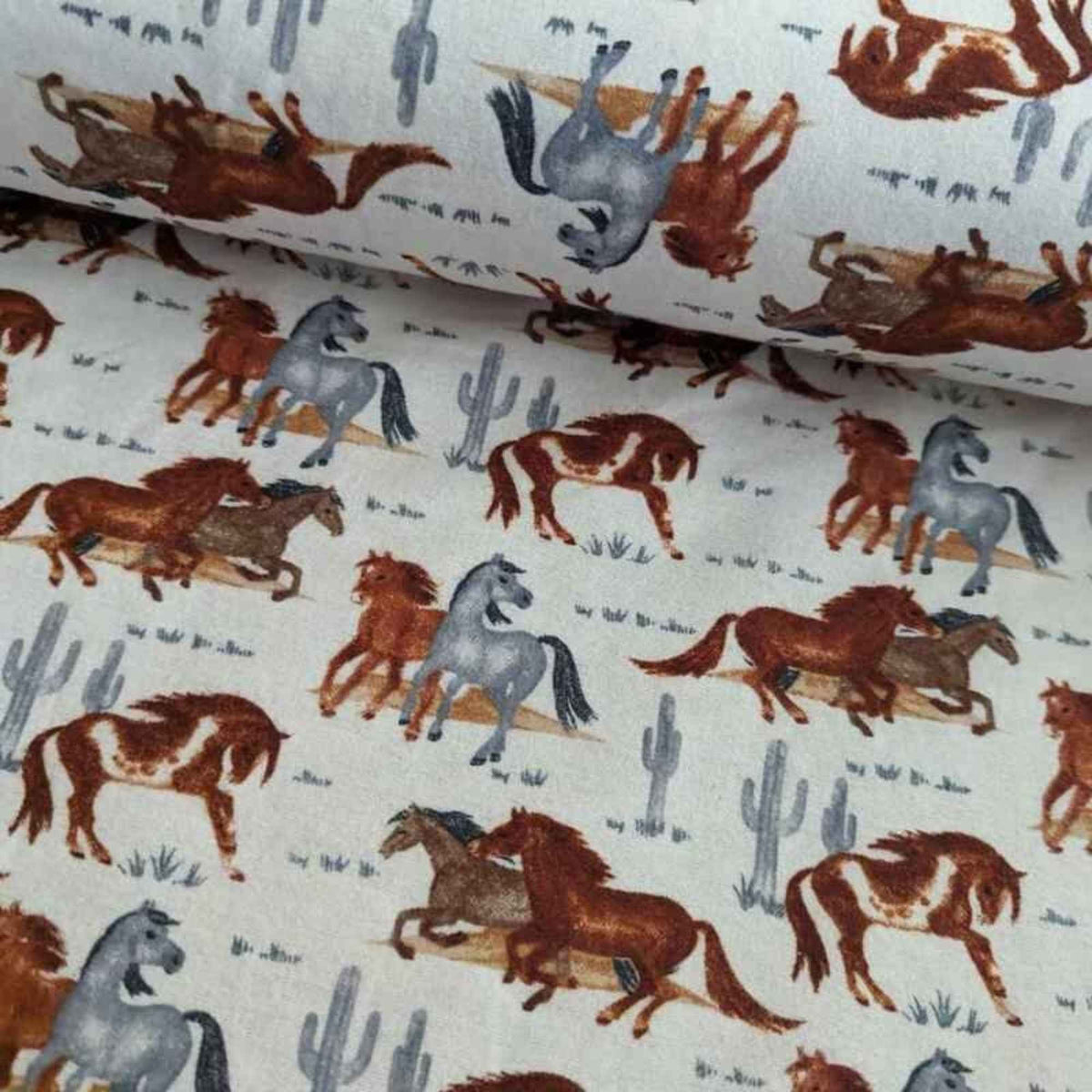 Running Horses Cotton FLANNEL | OEKO - TEX Certified | Western Cowboy
