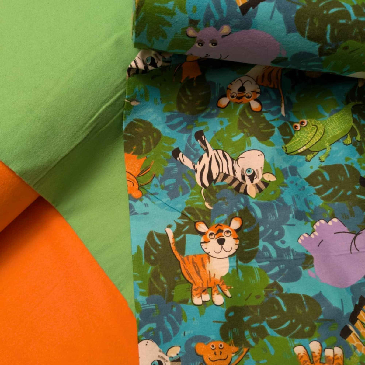 Safari Jungle Animals Cotton Flannel Fabric + Matching Solids