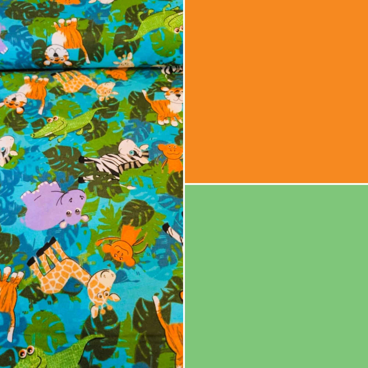 Safari Jungle Animals Cotton Flannel Fabric + Matching Solids