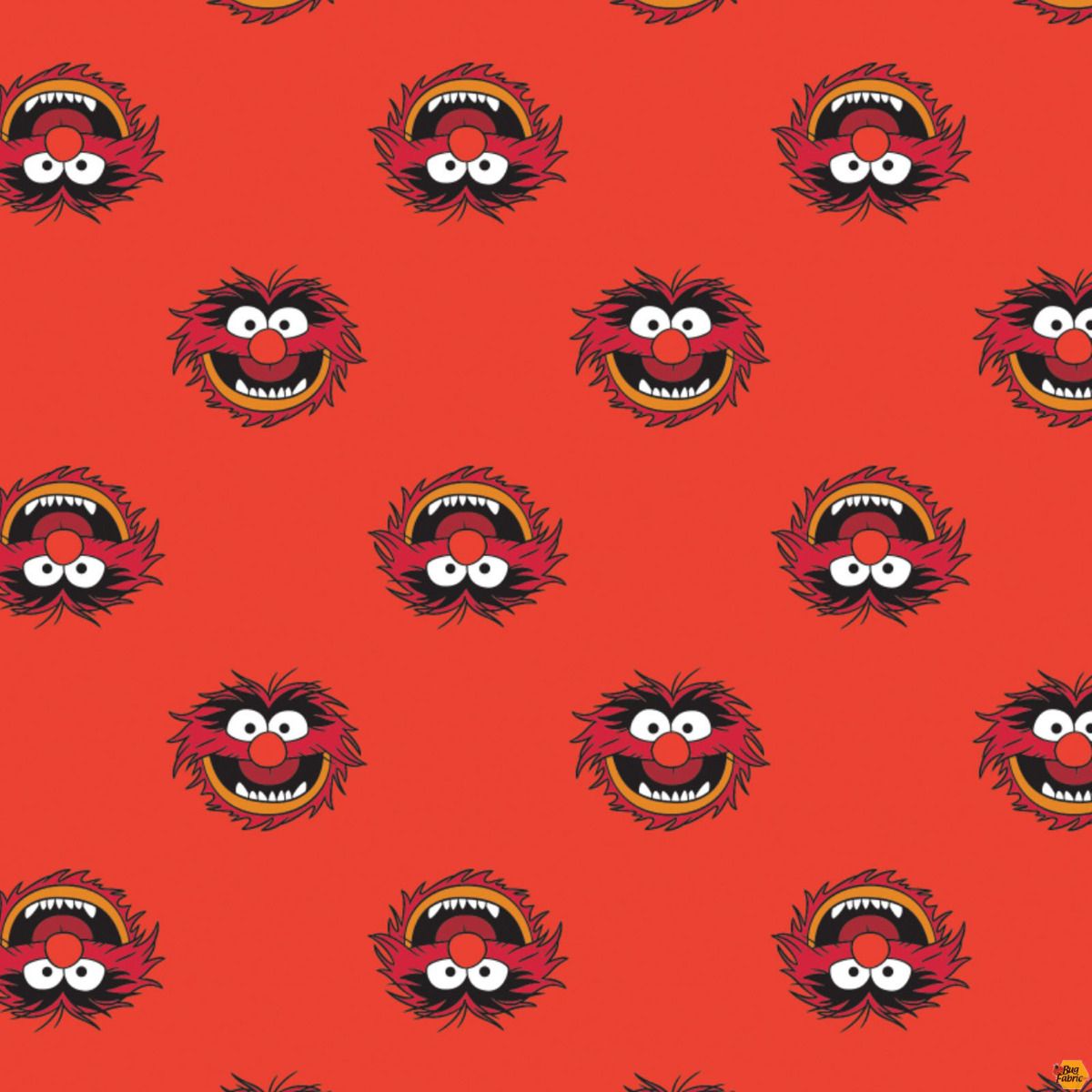 Sesame Street: Cookie Monster on Red Cotton Fabric