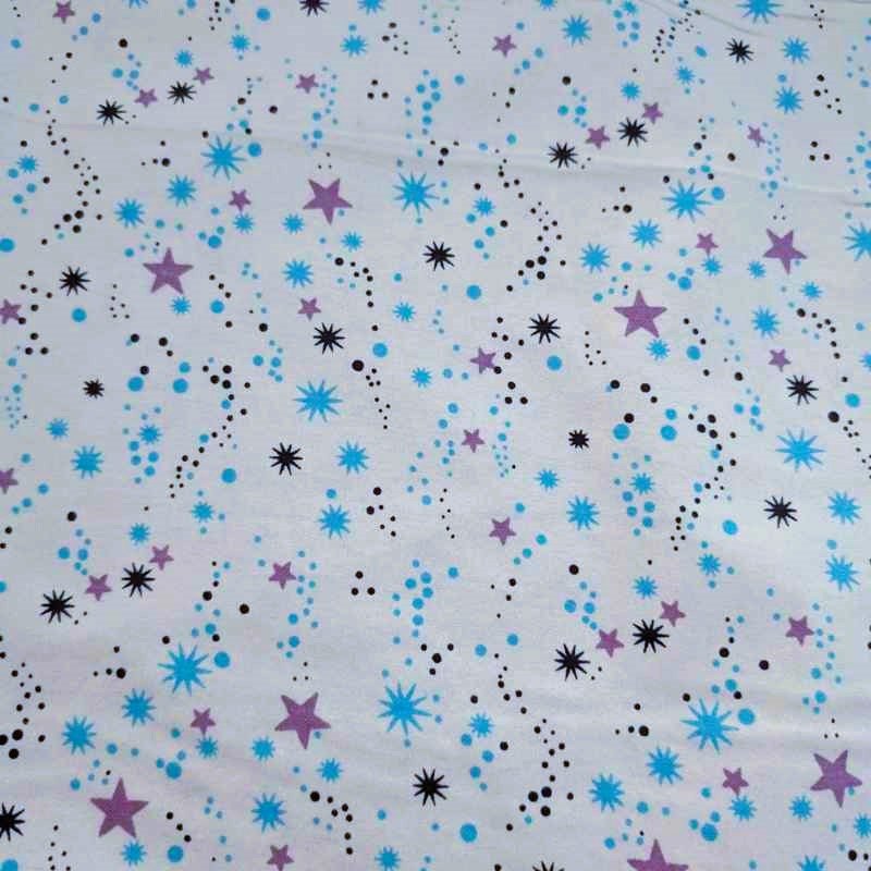 Shooting Stars FLANNEL, Black, Blue and Purple on White