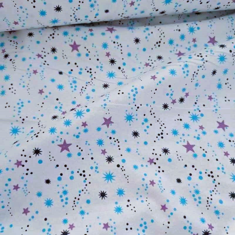 Shooting Stars FLANNEL, Black, Blue and Purple on White