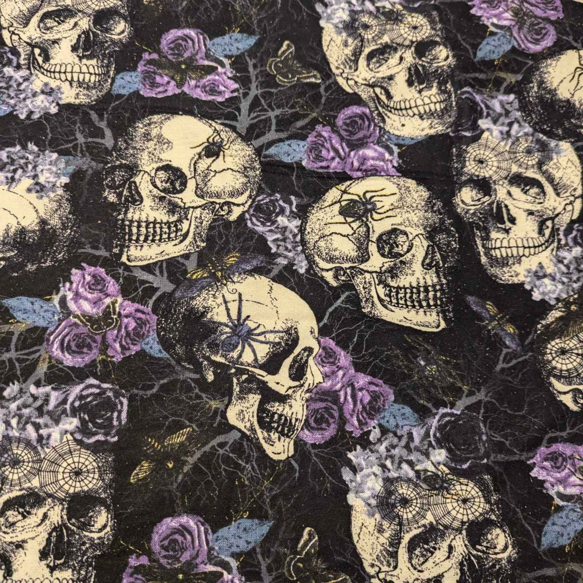 Skulls, Spiders and Roses FLANNEL, Spiders, Purple and Black