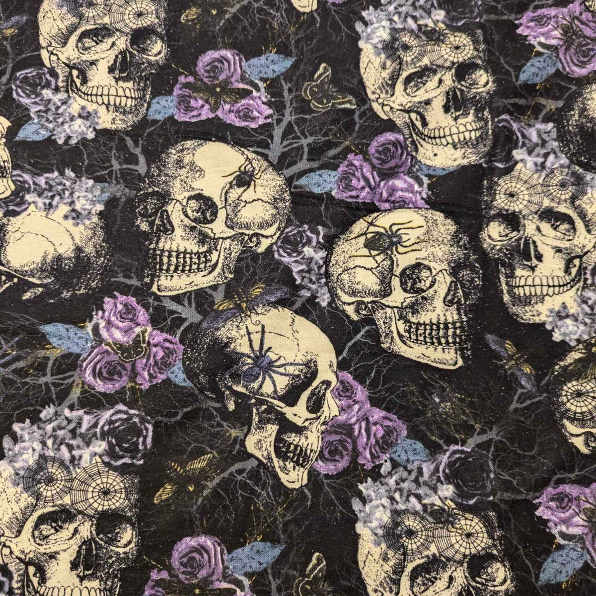 Skulls, Spiders and Roses FLANNEL, Spiders, Purple and Black